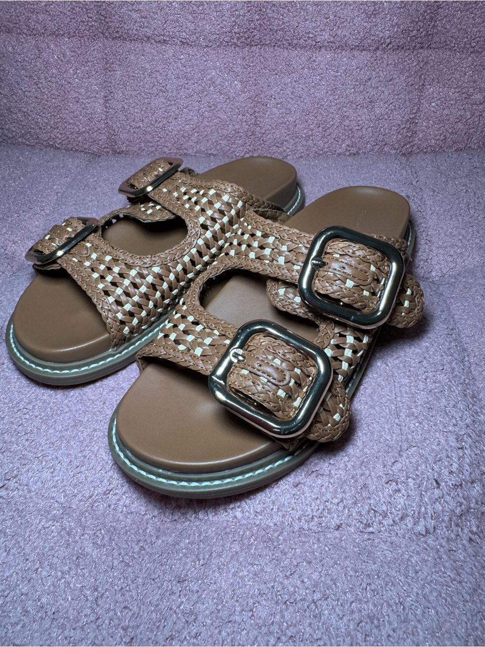Brown Buckle Slide Sandals - Neutral Brown